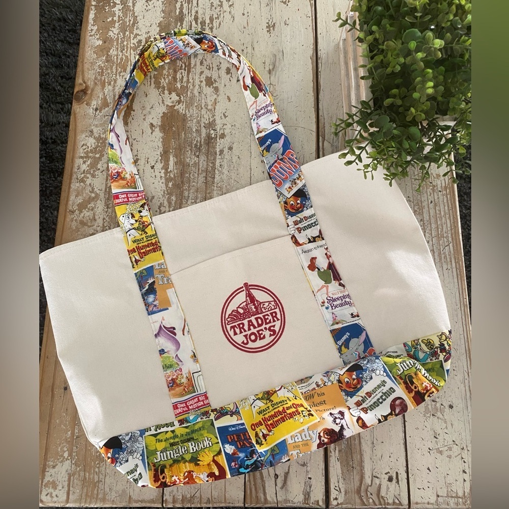 Trader Joe's custom Disney vintage fabric White and Multicolor Tote Bag - Picture 5 of 5